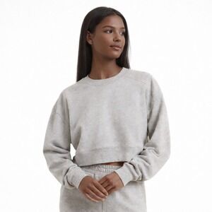 Nuuds Cropped French‎ Terry Crewneck Sweatshirt Heather Gray Sz S